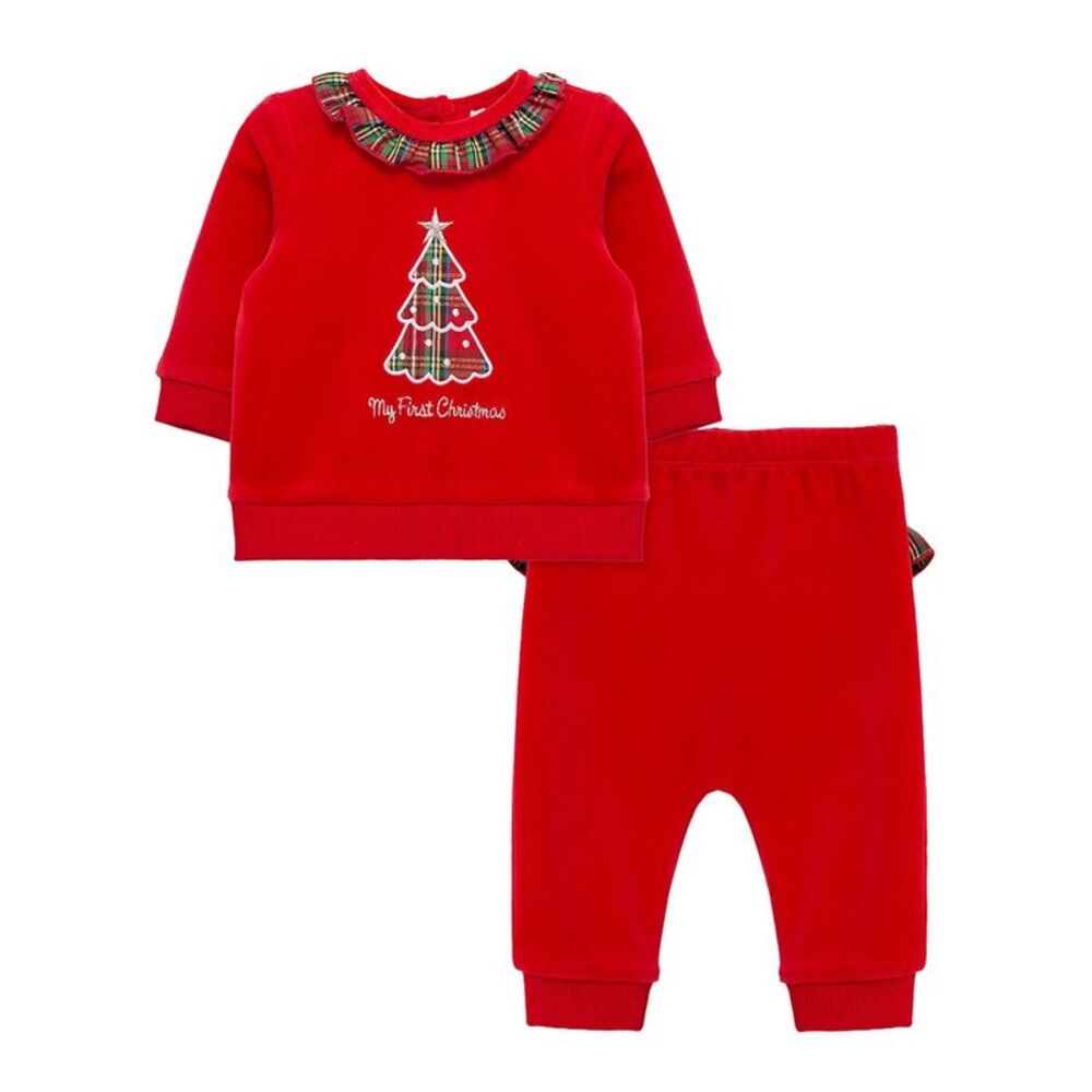 Little Me Girls Plaid Tree Pant Set, Red